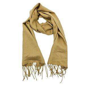 Italy Design Fringe Scarf Beige Tan Boho Classic Soft Cashmere Viscose Preppy